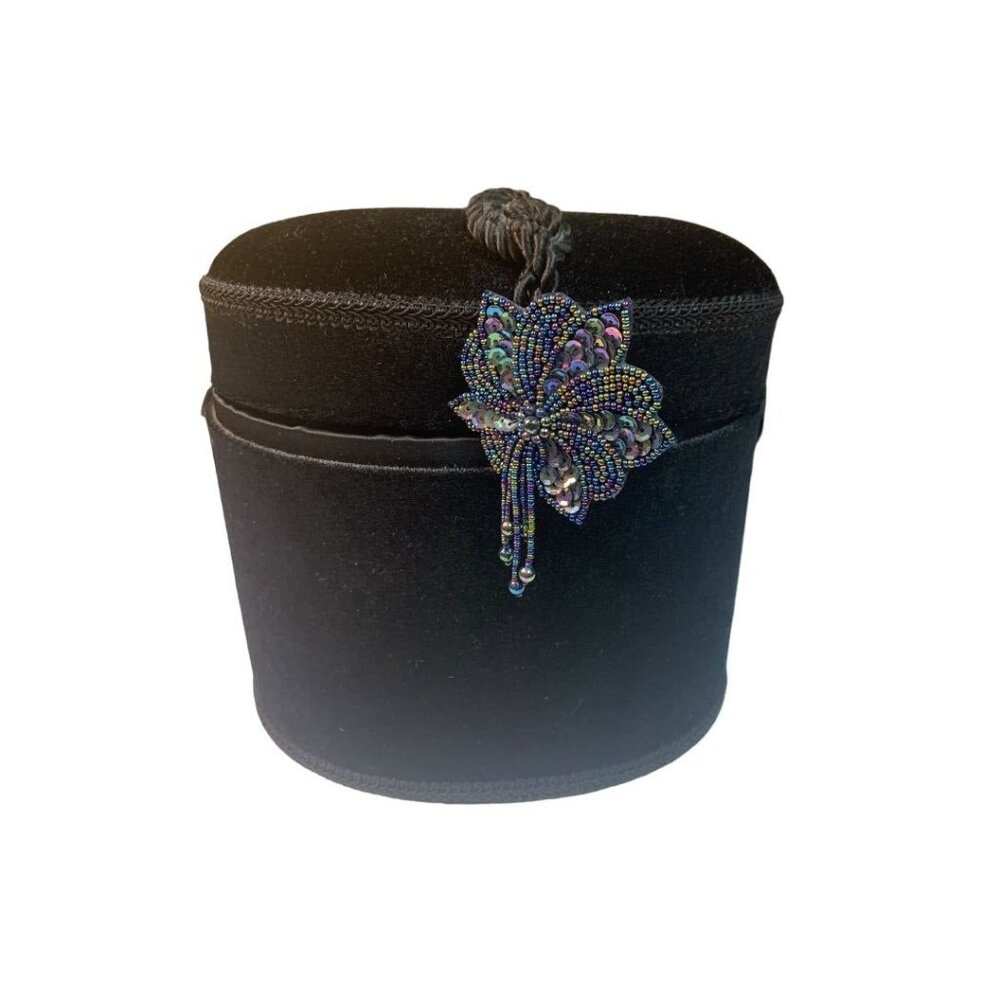 Black Velvet Satin Lined Case 7.5"h x 8"l x 6"w Hinged Beaded Brooch